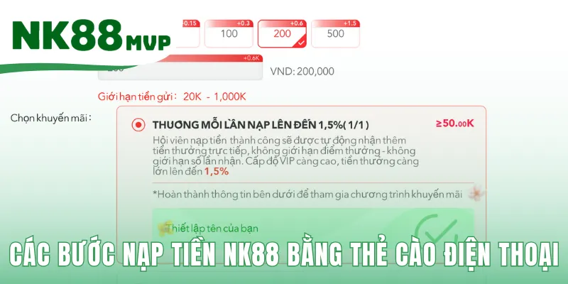 Các bước nạp tiền NK88 bằng thẻ cào điện thoại